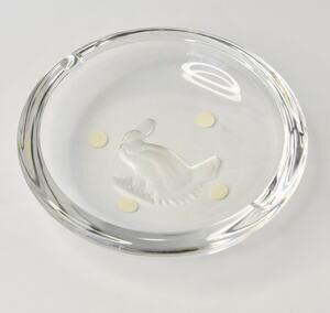 Val St. Lambert Crystal Cut & Etched BIRD Art Glass Ashtray Signed
